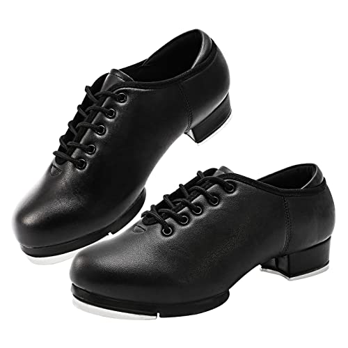 Child Tap Shoes Split Sole Unisex Dance Girls and Boys, Black 4 Big Kid