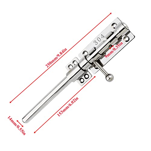 10in Slide Bolt Gate Latch 304 Stainless Steel Barrel Bolt Latch Heavy Duty Door Security Lock Thickened Door Latches Hardware with Mounting Screws for Barn Fence Shed Basement