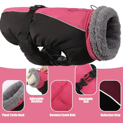 DENTRUN Warm Winter Coat Cold Weather Jacket Windproof Fleece Vest Reflective Outwear Waterproof Snowsuit Cozy Turtleneck Apparel for Small Dogs, S