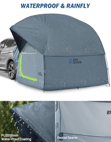 JOYTUTUS SUV Tent for Camping with Rainfly, Double Door Design Car Tent with Aluminum Poles, SUV Tailgate Tent with Waterproof PU2000mm Double Layer for 6-8 Person, Green