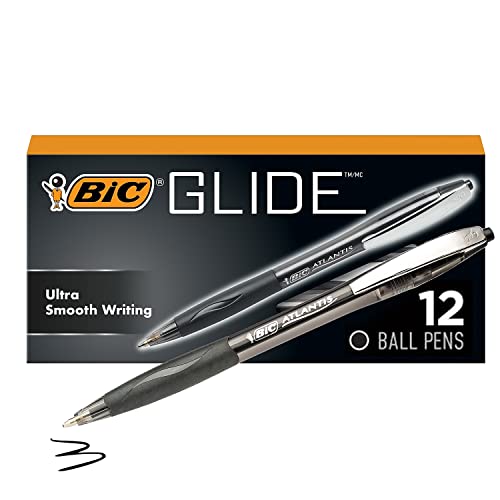 BIC Glide Black Retractable Ballpoint Pens, Medium Point (1.0mm), 12-Count Pack, Ultra Smooth Writing Black Pens