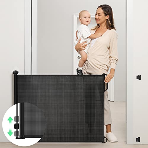 Retractable Baby Gate, Momcozy Mesh Baby Gate or Mesh Dog Gate, 33" Tall,Extends up to 55" Wide, Child Safety Gate for Doorways, Stairs, Hallways, Indoor/Outdoor