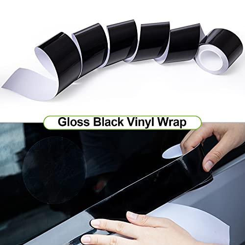 Spurtar Gloss Black Vinyl Wrap Tape 2 Inch x 20ft Air-Release Adhesive Vinyl Tape Automotive Vinyl Wraps for Cars Detailing Chrome Delete DIY Car Door Edge Protective Anti-Scratch Sticker 5 x 600 cm