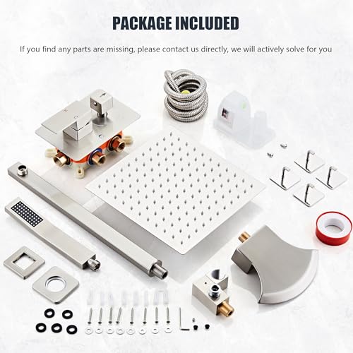 LCEVCGK Shower System with Tub Spout, Shower Faucet Set Complete Wall Mounted for Bathroom with 10 Inch Rainfall Shower Head and Handheld Rain Shower Mixer Combo Kit, Brushed Nickel