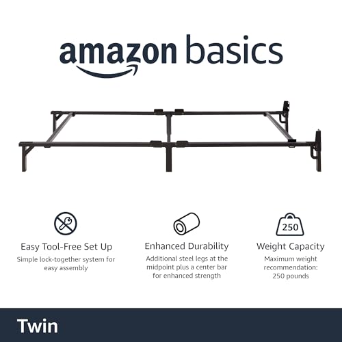 Amazon Basics Metal Bed Frame, 6-Leg Base for Box Spring and Mattress, Tool-Free Easy Assembly, 74.5"L x 38.5"W x 7"H, Twin, Black