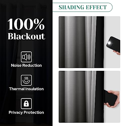 HOMEIDEAS 100% Black Ombre Blackout Curtains for Bedroom, Room Darkening Curtains 52 X 63 Inches Long Grommet Gradient Drapes, Light Blocking Thermal Insulated Curtains for Living Room, 2 Panels