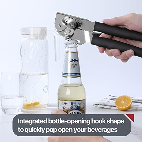 Commercial Can Opener, UHIYEE Hand Crank Can Opener Manual Heavy Duty with Comfortable Extra-long Handles, Oversized Knob, Large Handheld Can Opener Easy for Big Cans, Black