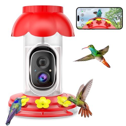 Hummingbird Feeder with Camera for Outdoors, Auto Capture & Identify Bird Species, Wide Mouth for Easy Filling with Built-in Ant Moat and Bee Guards, Ideal Bird Watching Gift (Blue)