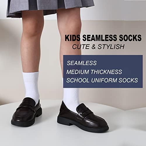 Marchare Girls Crew Socks Seamless Kids Socks Cotton School Socks Black 6 Pack