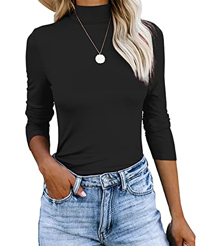 REVETRO Women's Long Sleeve Mock Turtleneck Tops Stretch Slim Fitted Pullover Layer Tee Thermal Tops Dark Green Medium…