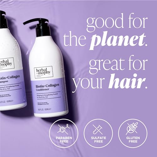 Herbalosophy Biotin & Collagen Shampoo & Conditioner Set, Hair Growth Thickening, Repair Dry, Damaged Hair Set, Infused with Vitamin B7 & Argan Oil, Sulfate, Parabens and Gluten Free, 2 x 16.9 Fl Oz