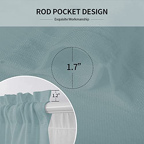 Melodieux Aqua Linen Textured Semi Sheer Curtains 63 Inch Length for Bedroom Living Room Natural Flax Linen Rod Pocket Voile Drapes, 52 by 63 Inch (2 Panels)