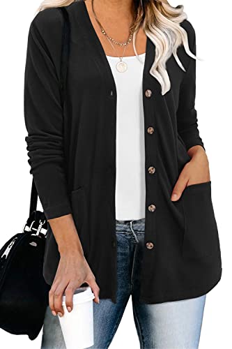 ULTRANICE Cardigan Sweaters Womens Fashion Trendy 2024 Lightweight Long Sleeve Knitted Casual Cardigans Tops Clothes Vavation Outfits with Pockets(Florala,M) Pink Rose