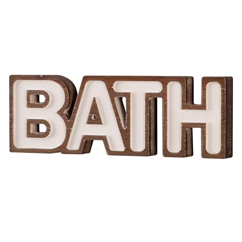 Sintosin Rustic Bath Sign for Tabletop Decor 12 Inches, Hanging Farmhouse Bathroom Signs Wall Decor, Distressed White Wooden Signs for Bathroom Decor, Decorative Signage for Shelf Counter