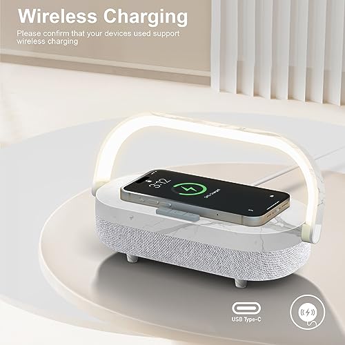 iGaur Night Light Beside Lamp: Touch Lamp with Wireless Charger Nightstand Music Desk Lamp - 5 in 1 Portable Bluetooth Speaker, Wireless Charging Lamp, Gifts for Kids Bedroom Office