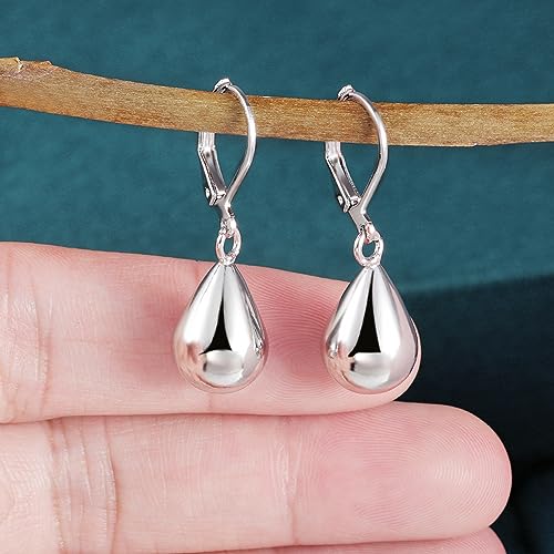 Sterling Silver Teardrop Earrings for Women Girls Silver Drop Leverback Dangle Earrings for Girls Hypoallergenic Leverback Drop Earrings