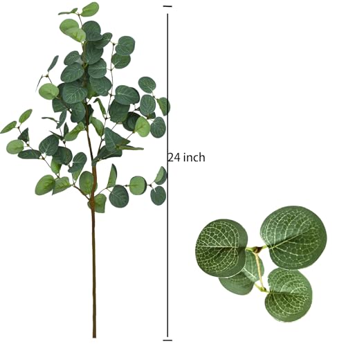 TGANNYOCR 12 Pcs Artificial 24" Tall Eucalyptus Stems Faux Eucalyptus Branches Fake Plant Leaves Artificial Greenery Stems for Vase Home Centerpieces Bouquets Wedding Decorations