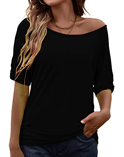 Smile Fish Women Casual Oversized Sexy Lips Print Off Shoulder T-Shirt (L, Blue)