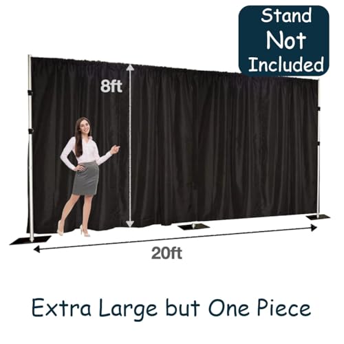 Two Layers Backdrop Made with One Piece Chiffon Tulle & Polyester for Professional Extra Wide Blackout Curtains (Black, 20 x 8 ft)