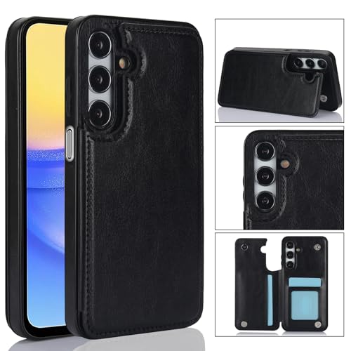 PASNEW for Galaxy A15 5G Wallet Case with Card Holder,[RFID Blocking] Flip Book PU Leather Protective Cover Women Men for Samsung A15 4G Phone Case,Black-6.5 inch