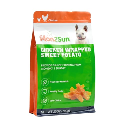 MON2SUN Dog Treats Rawhide Free Chicken Wrapped Sweet Potato Dog Snacks, Gluten & Grain Free Dog Treats for Puppy and Small Dogs, (Chicken, 1.56 Pound-Pack of 1)