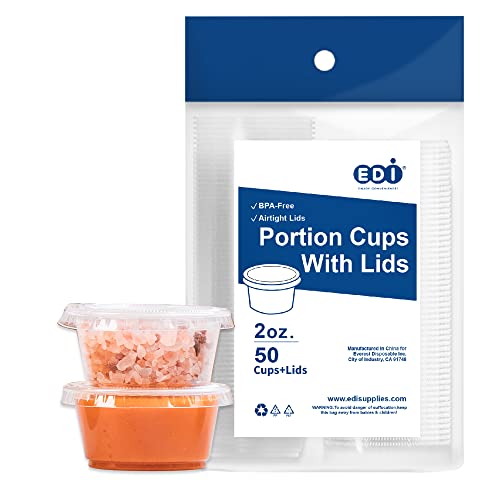 EDI [1 OZ, 100 Sets] Clear Disposable Plastic Portion Cups with Leakproof Lids | Jello Shot Cups | Condiment and Dipping Sauce Cups | Souffle Cups | BPA Free | Recyclable