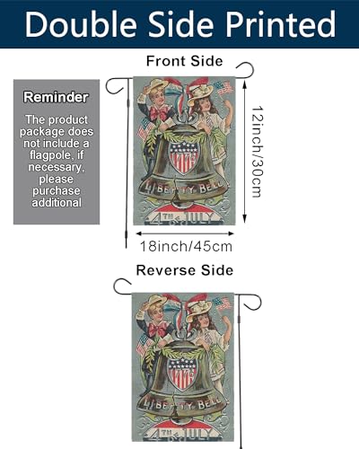 4th of July Garden Flag 12 x 18 Double Sided- American Liberty Bell & Patriotic Children, Celebratory Outdoor Decor for Independence & Memorial Day Festivities