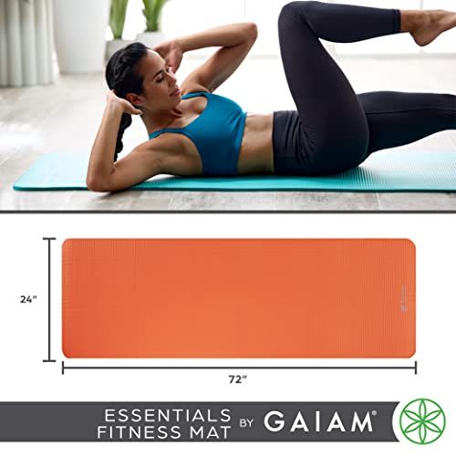 Gaiam Essentials Thick Yoga Mat Fitness & Exercise Mat with Easy-Cinch Carrier Strap, Navy, 72"L X 24"W X 2/5 Inch Thick, 10mm