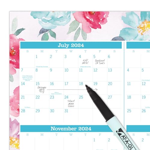 AT-A-GLANCE 2024-2025 Erasable Wall Calendar Planner, 24" x 36", Large, Academic & Regular Year, Dry Erase, Reversible, Vertical/Horizontal, Badge Floral (1710F-550SB)