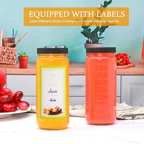 Salzesfalls 16oz Glass Juice Bottles with Lids,Reusable Juice Bottles,Glass Bottles for Juicing,Milk Tea,Smoothies,Ice Tea,Beverages Bottles,Set of 12