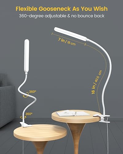 Glocusent 5W Multi-Purpose Clip On Light, 38 LED Eye Caring Reading Bed Lamp, 5 Color & 5 Brightness with a Remote, 30-Min Auto Off Timer, Perfect for Bed Reading/Studying/Working
