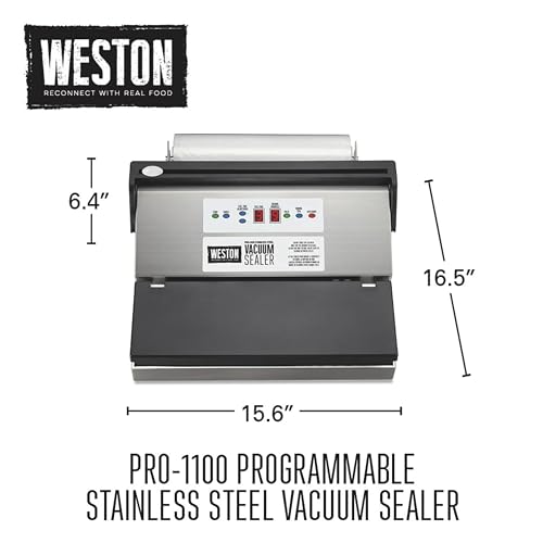 Weston Brands Vacuum Sealer Machine for Food Preservation & Sous Vide, Extra-Wide 5mm Bar for Sealing Bags up to 11" Wide, 720 Watts, Commercial Grade Pro 1400, Stainless Steel (65-0301-W)