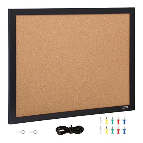 VEVOR Cork Board for Walls, Double-Sided Cork 24" x 18" Bulletin Board Vision Board, Push Pin Board with Framed for Office Home and School