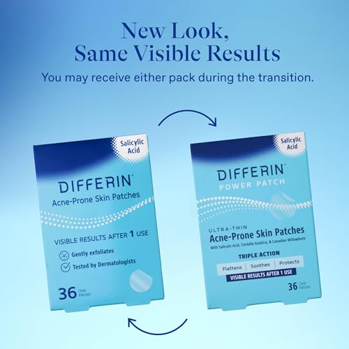 Differin Acne Patches, Pimple Patches for Acne Prone Skin, Formulated with Salicylic Acid and Centella, Fast Triple Action Power Patch for Day & Night, Dermatologist Tested, 36 Count_