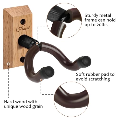 SNIGJAT Guitar Hanger 2 Pack, Hardwood Guitar Wall Mount with Rotatable Hook, Guitar Wall Hangers Holder Hook Stand for Acoustic, Electric, Bass, Banjo, Mandolin, Guitar Accessories for Guitar Player