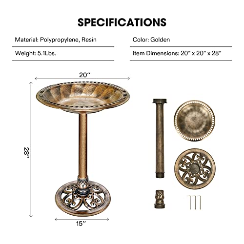 VIVOSUN 28” Solar Bird Bath, Solar Powered Pond Fountain Combo Set for Outdoors, Gardens, Patio, Yard, Deck, Golden