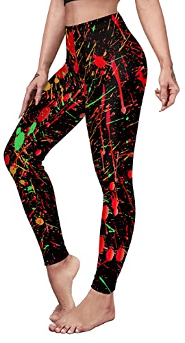 color cosplayer Women's 80s Leggings Splatter Artistic Printed Buttery Soft Stretchy Pants