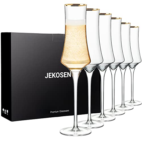 JEKOSEN Crystal Wine Glasses with Gold Rim 17 Ounce Set of 4 Long Stem Clear Wine Glasses Premium Crystal Gift for Christmas, Birthday, Anniversary or Any Special Occasion