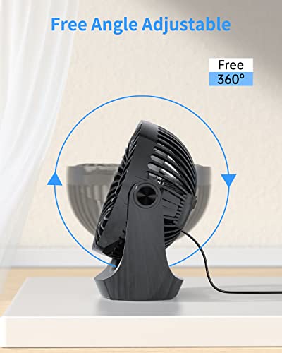Aluan Desk Fan Small Table Fan with Strong Airflow Quiet Operation Portable Fan Speed Adjustable Head 360°Rotatable Mini Personal Fan for Home Office Bedroom Table and Desktop 5.1 Inch