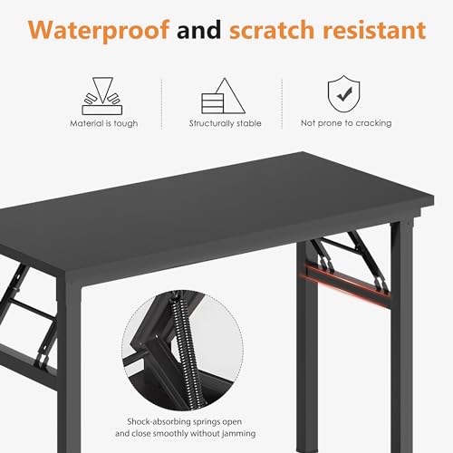DlandHome Folding Desk Small Desk 31.5 inches Small Computer Desk for Home Office Folding Table Writing Table for Small Spaces No Assembly Required Black & Black Frame