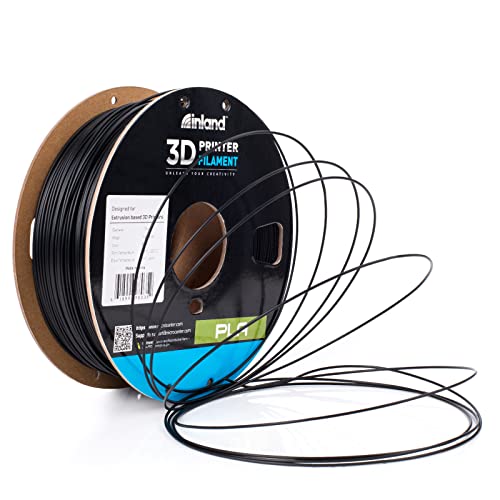 INLAND 2 Pack PLA 3D Printer Filament - 3D Printing PLA Filament Bundle 1.75mm, Dimensional Accuracy +/- 0.03mm - 2kg Cardboard Spool (4.4lbs), Black PLA