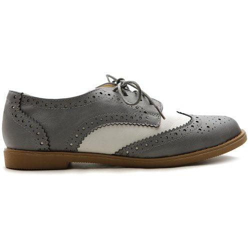 Ollio Women's Flat Shoe Wingtip Lace Up Two Tone Oxford M2913(6 B(M) US, Orange)