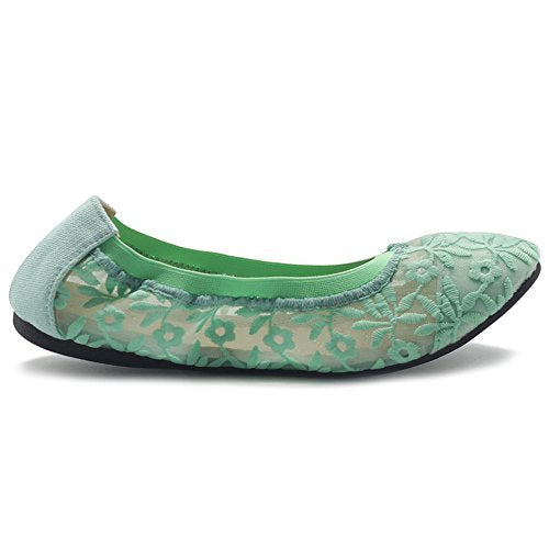 Ollio Womens Shoes Floral Embroidery Lace Slip On Comfort Light Ballet Flat ZM1712F (6 B(M) US, Mint)