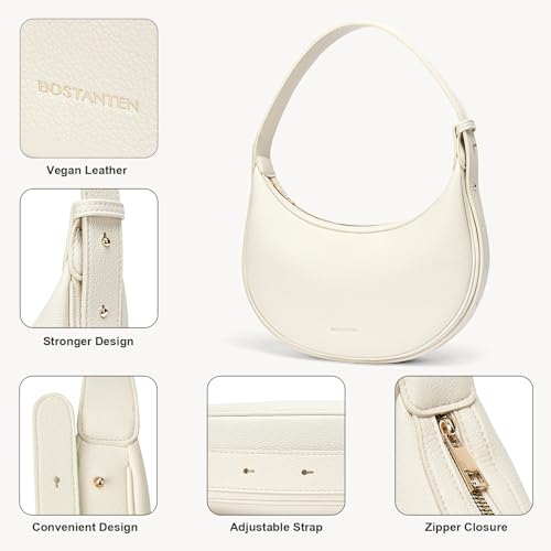 BOSTANTEN Crescent Shoulder Bag for Women Trendy Crossbody Hobo Purse Vegan Leather Clutch Handbag Adjustable Strap, Beige