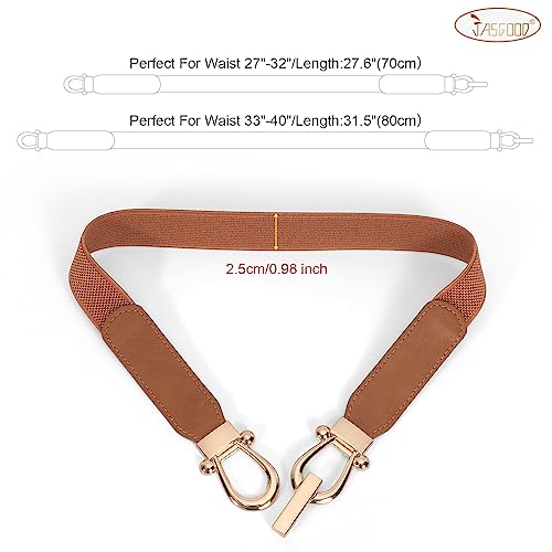 JASGOOD 2 Pack Women Stretchy Waist Belt Retro Elastic Skinny Belt for Ladies with Gold Buckle