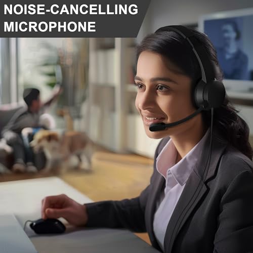 Masajoy Headset with Microphone for PC, USB Headset for Computer with Noise Cancelling Microphone, Computer Headset for Teams, Zoom, Skype Calls（Black）