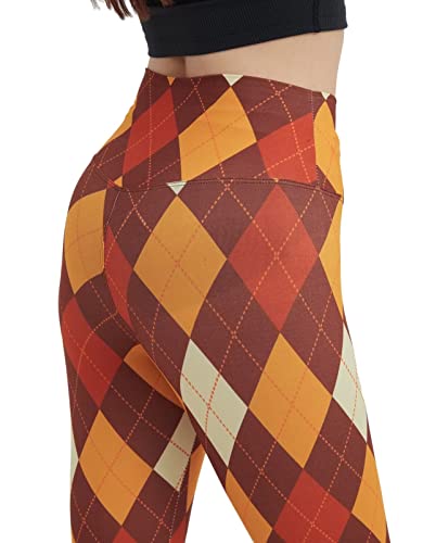 sissycos Women's Thanksgiving Day Plaid Printed Crossover Leggings Buttery Soft High Waisted Pants (Colorful Plaid, X-Large)