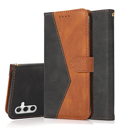 Mavis's Diary Compatible with Samsung Galaxy A14 5G Case Wallet with Card Holder, Double Color Leather Folio Phone Cover Magnetic Closure Stylish Folding Case with Kickstand (Black Pink)