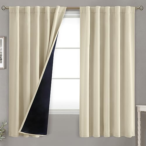 BGment Beige Full Blackout Curtains with Thermal Insulation Liner Curtains 108 Inches Long，Rod Pocket and Back Tab Double Layer Room Darkening Window Curtains for Bedroom(52 x 108 Inch, 2 Panels)