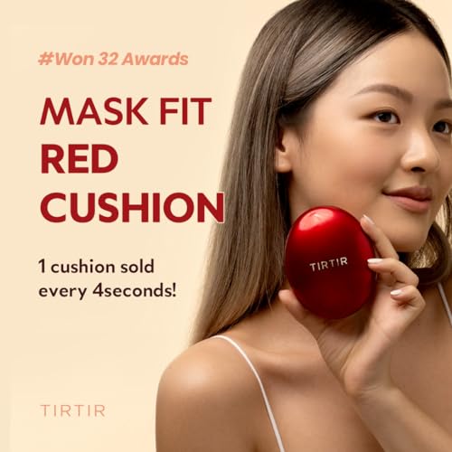 TIRTIR Mask Fit Red Cushion Foundation | Full coverage, Weighless, Skin fit, Satin Glow Finish, Korean cushion foundation (#27N Camel, 0.63 Fl Oz (Pack of 1))